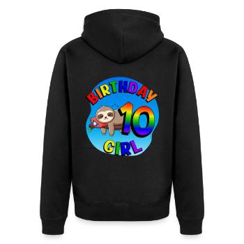 Geburtstag 10 Mädchen Süßes Baby Faultier - Unisex Premium Bio Zip Hoodie - Schwarz - Hinten - Nico (187cm)