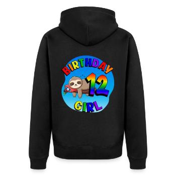 Geburtstag 12 Mädchen Süßes Baby Faultier - Unisex Premium Bio Zip Hoodie - Schwarz - Hinten - Nico (187cm)