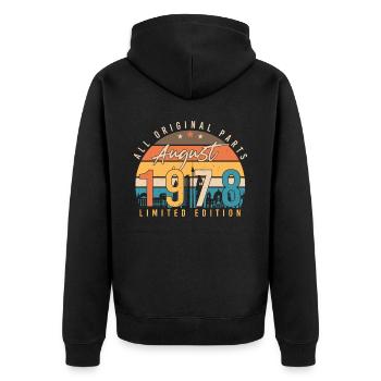 Retro 1978 August - Unisex Premium Organic Zip Hoodie - black - Back - Nico (187cm)