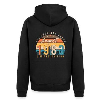 August 1983 Birthday greeting - Unisex Premium Organic Zip Hoodie - black - Back - Nico (187cm)