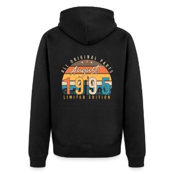 1995 August Geschenkidee - Unisex Premium Bio Zip Hoodie - Schwarz - Hinten - Nico (187cm)