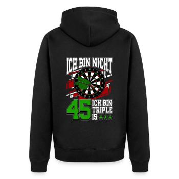 Ich bin nicht 45 ich bin Triple 15 - 45. - Unisex Premium Bio Zip Hoodie - Schwarz - Hinten - Nico (187cm)