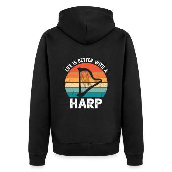 Harp design for harpist and harp player - Unisex Premium Organic Zip Hoodie - black - Back - Nico (187cm)