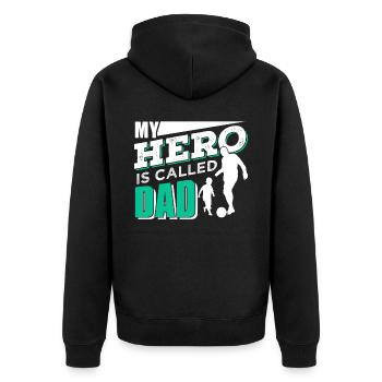 Mein Held Heißt Papa Vater Tag Sprüche Vater Papi - Unisex Premium Bio Zip Hoodie - Schwarz - Hinten - Nico (187cm)