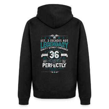 Vintage Légendaire - Vieilli parfaitement 36ème anniversaire - Veste à capuche bio Premium Unisexe - noir - Dos - Nico (187cm)