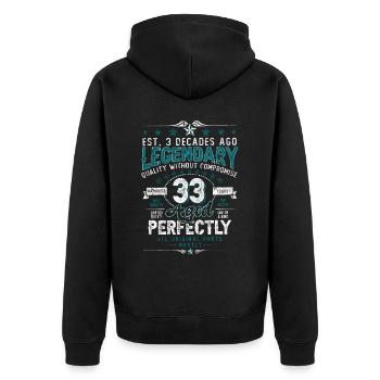 Vintage Legendary - Aged perfectly 33. Geburtstag - Unisex Premium Bio Zip Hoodie - Schwarz - Hinten - Nico (187cm)