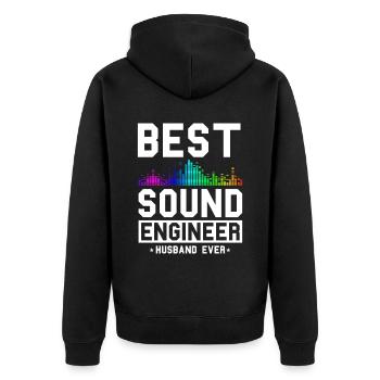 Tontechniker Sound Audio Engineer - Unisex Premium Bio Zip Hoodie - Schwarz - Hinten - Nico (187cm)