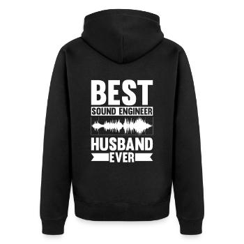 Tontechniker Sound Audio Engineer - Unisex Premium Bio Zip Hoodie - Schwarz - Hinten - Nico (187cm)