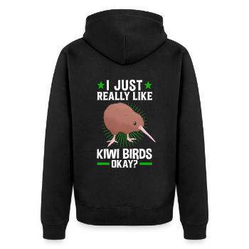 Ich mag halt Kiwi Vogel Schnepfenstrauß - Unisex Premium Bio Zip Hoodie - Schwarz - Hinten - Nico (187cm)