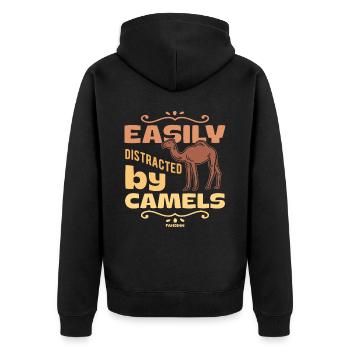Easily Distracted By Camels - Unisex Premium Bio Zip Hoodie - Schwarz - Hinten - Nico (187cm)