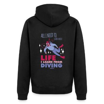 All I Need To Learn About Life Diving - Unisex Premium Bio Zip Hoodie - Schwarz - Hinten - Nico (187cm)