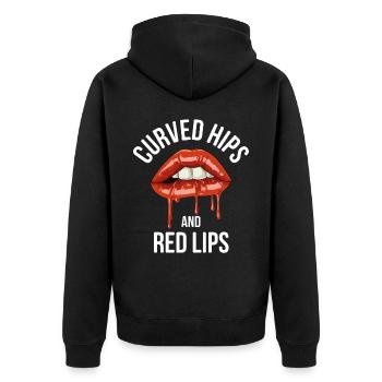 Curved Hips And Red Lips Maskenbildnerin Geschenk - Unisex Premium Bio Zip Hoodie - Schwarz - Hinten - Nico (187cm)