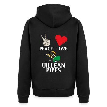 Peace Love Uilleann Pipes Music Player - Unisex Premium Bio Zip Hoodie - Schwarz - Hinten - Nico (187cm)
