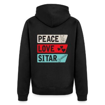 Peace Love Sitar Funny Ukulele Musical - Unisex Premium Bio Zip Hoodie - Schwarz - Hinten - Nico (187cm)