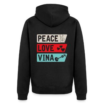 Peace Love Vina Guitar Instrument - Unisex Premium Bio Zip Hoodie - Schwarz - Hinten - Nico (187cm)
