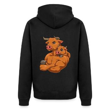 Starker Bulle mit Baby Bullen für einen Bullen - Unisex Premium Bio Zip Hoodie - Schwarz - Hinten - Nico (187cm)