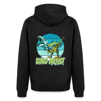Dino Artist Dinosaurier Kunst Tyrannosaurus - Unisex Premium Bio Zip Hoodie - Schwarz - Hinten - Nico (187cm)