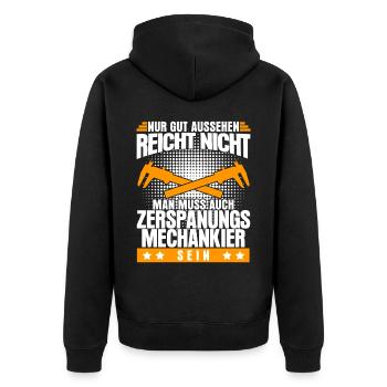Zerspaner Spruch Zerspanungsmechaniker - Unisex Premium Bio Zip Hoodie - Schwarz - Hinten - Nico (187cm)