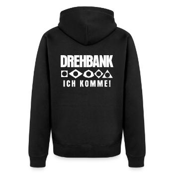 Zerspaner Zerspanungsmechaniker Dreher - Unisex Premium Bio Zip Hoodie - Schwarz - Hinten - Nico (187cm)