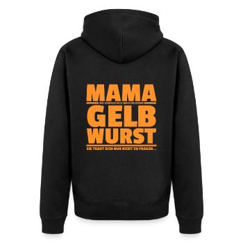Mama Gelbwurst lustiges Geschenk für Kinder - Unisex Premium Bio Zip Hoodie - Schwarz - Hinten - Nico (187cm)