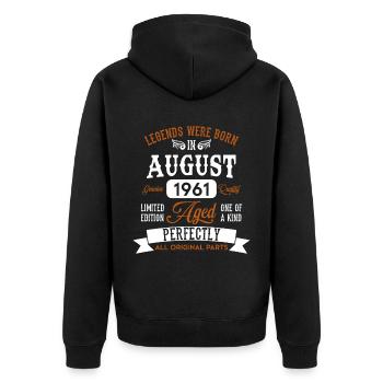 Jahrgang August 1961 Legenden Geburtstag Geschenk - Unisex Premium Bio Zip Hoodie - Schwarz - Hinten - Nico (187cm)