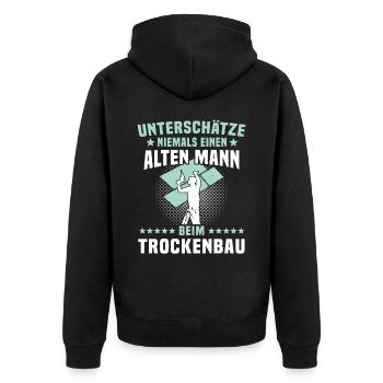 Trockenbauer Sprüche Trockenbau - Unisex Premium Bio Zip Hoodie - Schwarz - Hinten - Nico (187cm)