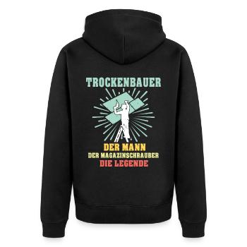 Trockenbauer Sprüche Trockenbau - Unisex Premium Bio Zip Hoodie - Schwarz - Hinten - Nico (187cm)