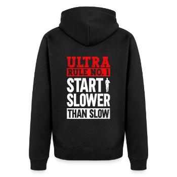 Ultra Rule - Coureur d’ultramarathon - Veste à capuche bio Premium Unisexe - noir - Dos - Nico (187cm)