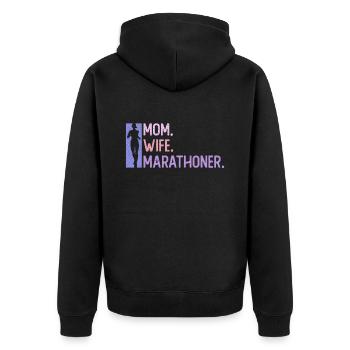 Mutter. Ehefrau. Marathonläuferin. - Frauen - Unisex Premium Bio Zip Hoodie - Schwarz - Hinten - Nico (187cm)
