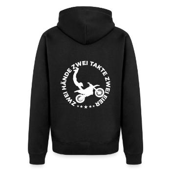 Zwei Hände Zwei Takte Zwei Eier Motocross Fahren - Unisex Premium Bio Zip Hoodie - Schwarz - Hinten - Nico (187cm)