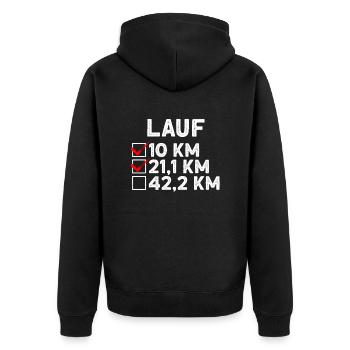 Lauf 21,1 km - Halbmarathon Läufer Joggen - Unisex Premium Bio Zip Hoodie - Schwarz - Hinten - Nico (187cm)