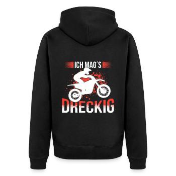 Ich Mags Dreckig Motocross Enduro FahrerIch Mags D - Unisex Premium Bio Zip Hoodie - Schwarz - Hinten - Nico (187cm)