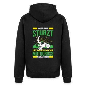 Wer Nie Stürzt Ist Noch Nicht Motocross Gefahren - Unisex Premium Bio Zip Hoodie - Schwarz - Hinten - Nico (187cm)
