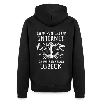 Lübeck - Unisex Premium Bio Zip Hoodie - Schwarz - Hinten - Nico (187cm)