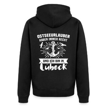 Lübeck - Unisex Premium Bio Zip Hoodie - Schwarz - Hinten - Nico (187cm)