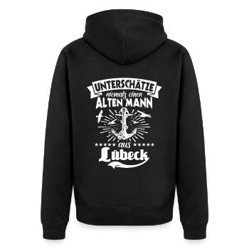 Lübeck - Unisex Premium Bio Zip Hoodie - Schwarz - Hinten - Nico (187cm)