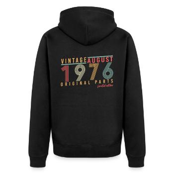 1976 Im August Retro - Unisex Premium Bio Zip Hoodie - Schwarz - Hinten - Nico (187cm)
