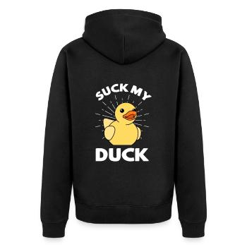 Suck My Duck Quietscheente Badewannen Ente - Unisex Premium Bio Zip Hoodie - Schwarz - Hinten - Nico (187cm)