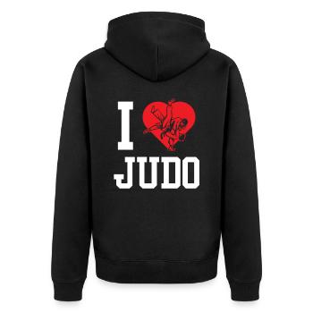 Ich Liebe Judo Kampfkunst Judoka Kampfsport Hobby - Unisex Premium Bio Zip Hoodie - Schwarz - Hinten - Nico (187cm)