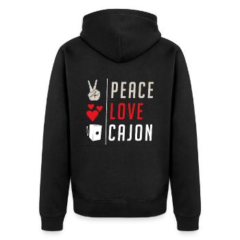 Peace Love Cajon Instrument Cajon Drum - Unisex Premium Bio Zip Hoodie - Schwarz - Hinten - Nico (187cm)