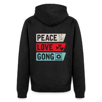 Peace Love Gong Percussion Instrument - Unisex Premium Organic Zip Hoodie - black - Back - Nico (187cm)