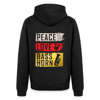 Peace Love Bass Horn Marching Band - Veste à capuche bio Premium Unisexe - noir - Dos - Nico (187cm)