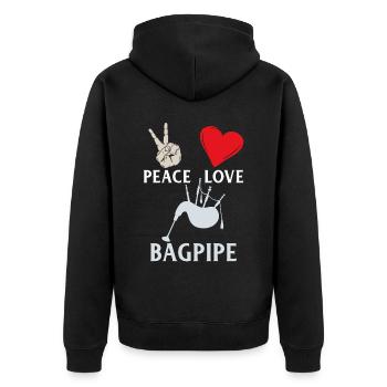 Peace Love Bagpipe Music Instrument - Unisex Premium Bio Zip Hoodie - Schwarz - Hinten - Nico (187cm)