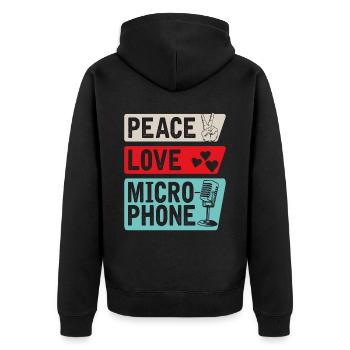 Peace Love Microphone Music Instrument - Unisex Premium Bio Zip Hoodie - Schwarz - Hinten - Nico (187cm)