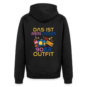 Das ist mein cooles 90er Outfit Neunziger Retro - Unisex Premium Bio Zip Hoodie - Schwarz - Hinten - Nico (187cm)