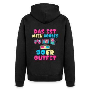 Das ist mein cooles 90er Outfit Motto Kleidung 90e - Unisex Premium Bio Zip Hoodie - Schwarz - Hinten - Nico (187cm)