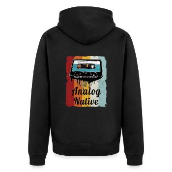 Retro Cassette Fan Cassette Motif - Unisex Premium Organic Zip Hoodie - black - Back - Nico (187cm)