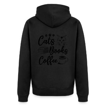 Cats Books Coffee Cat Owner Cat Lover Reading Book - Unisex Premium Bio Zip Hoodie - Schwarz - Hinten - Nico (187cm)