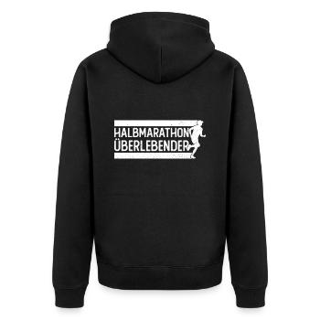 Halbmarathon Überlebender - Halbmarathon Läufer - Unisex Premium Bio Zip Hoodie - Schwarz - Hinten - Nico (187cm)
