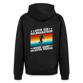 Halbmarathon Läufer Joggen Jogging Laufen Lustig - Unisex Premium Bio Zip Hoodie - Schwarz - Hinten - Nico (187cm)